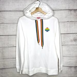 Kate Spade White Hooded Sweatshirt Rainbow Pride Logo XXS